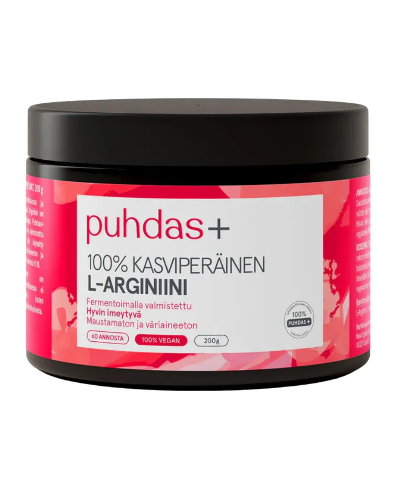 Puhdas+ 100 % Kasviperäinen L-Arginiini, 200&nbsp;g