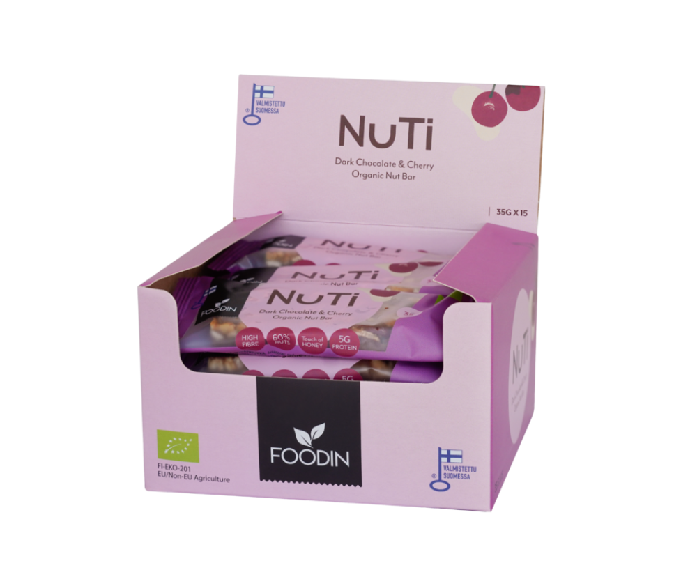 15 kpl Foodin NUTI, 35&nbsp;g, Dark Chocolate & Cherry