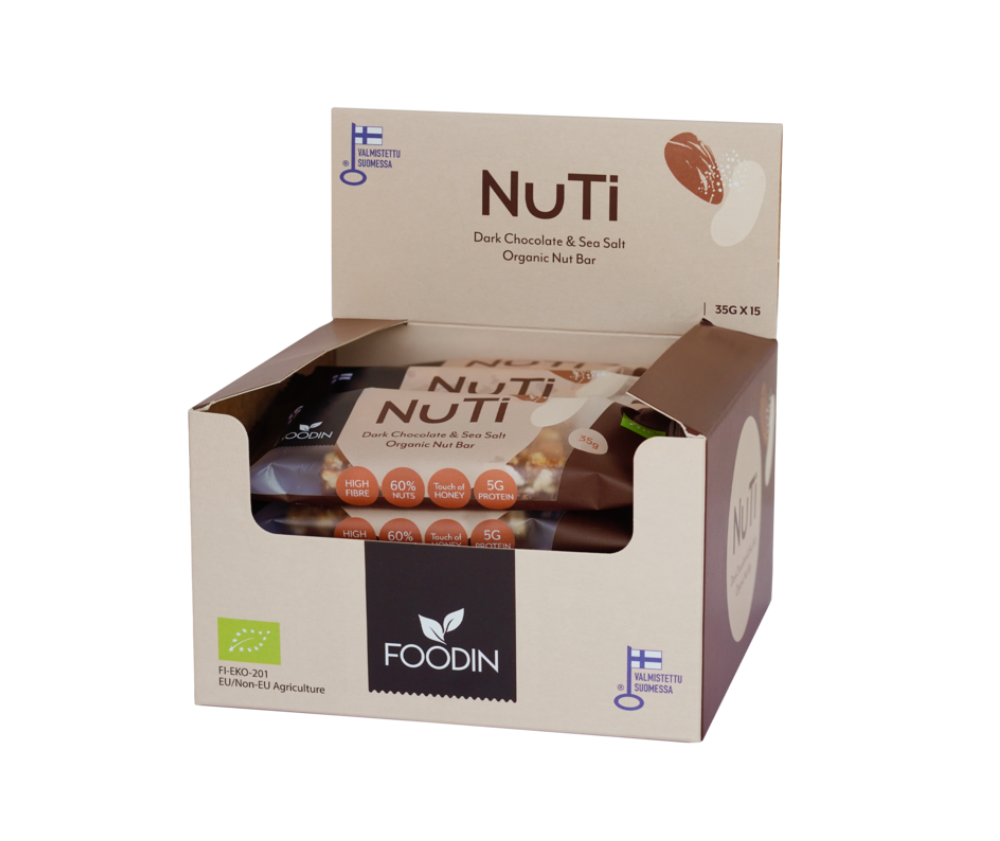 15 kpl Foodin NUTI, 35&nbsp;g, Dark Chocolate & Sea Salt