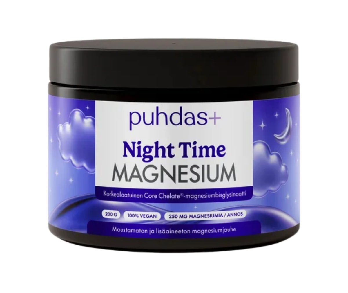 Puhdas+ Night Time Magnesiumglysinaatti, 200&nbsp;g