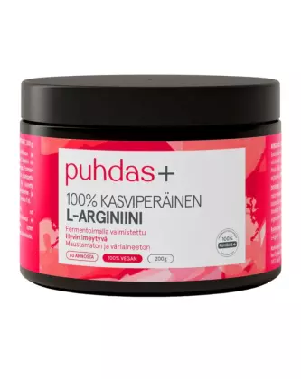 Puhdas+ 100 % Kasviperäinen L-Arginiini, 200&nbsp;g