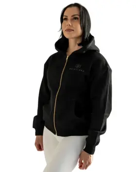 Bulkkinen Unisex Gold Zipper Hoodie, Deep Black