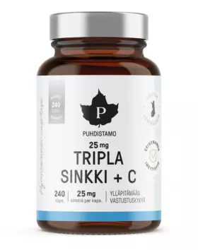 Puhdistamo Tripla Sinkki + C, 25 mg, 240 kaps.