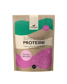 Foodin Supervegeproteiini, 600&nbsp;g, Mansikka-Valkosuklaa