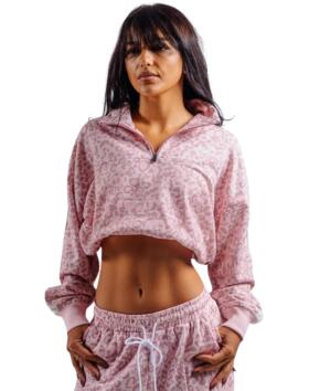 NEBBIA Half-Zip Leopard Sweatshirt PRIMAL 866, Pink Leopard